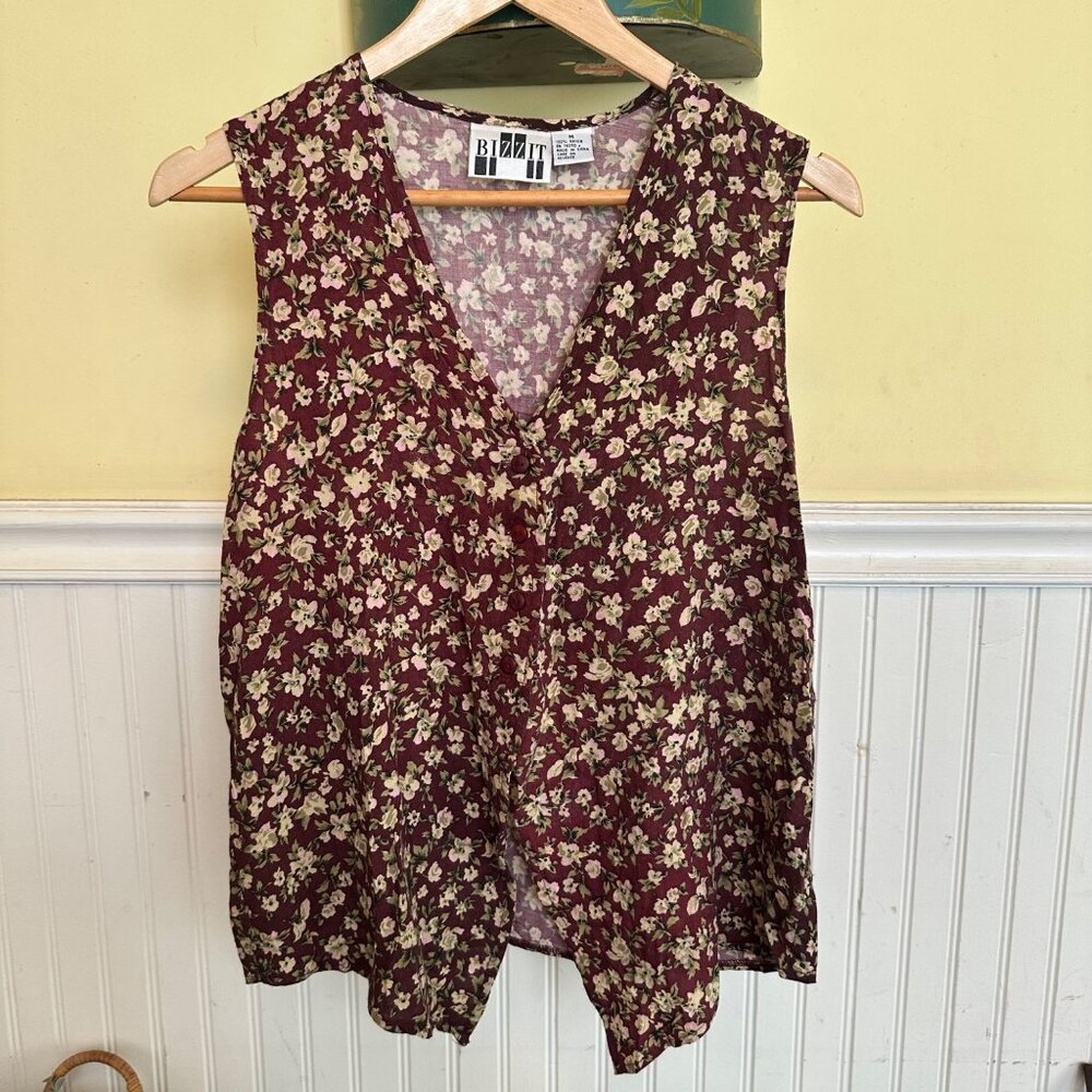 Bizz It Vintage Vest floral brown white 90s Vest M